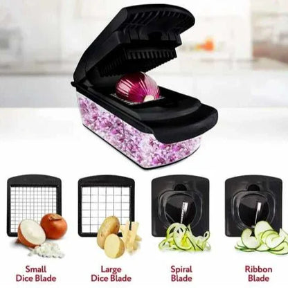 18-Piece Black-White Multi-Function Vegetable Chopper & Slicer Set - Rotary Grater with 5 Muti-Style Stainless Steel Blades for Home Kitchen - Mekamart Australia
