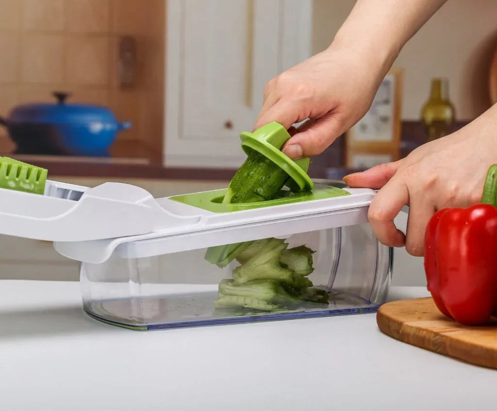 18-Piece Black-White Multi-Function Vegetable Chopper & Slicer Set - Rotary Grater with 5 Muti-Style Stainless Steel Blades for Home Kitchen - Mekamart Australia
