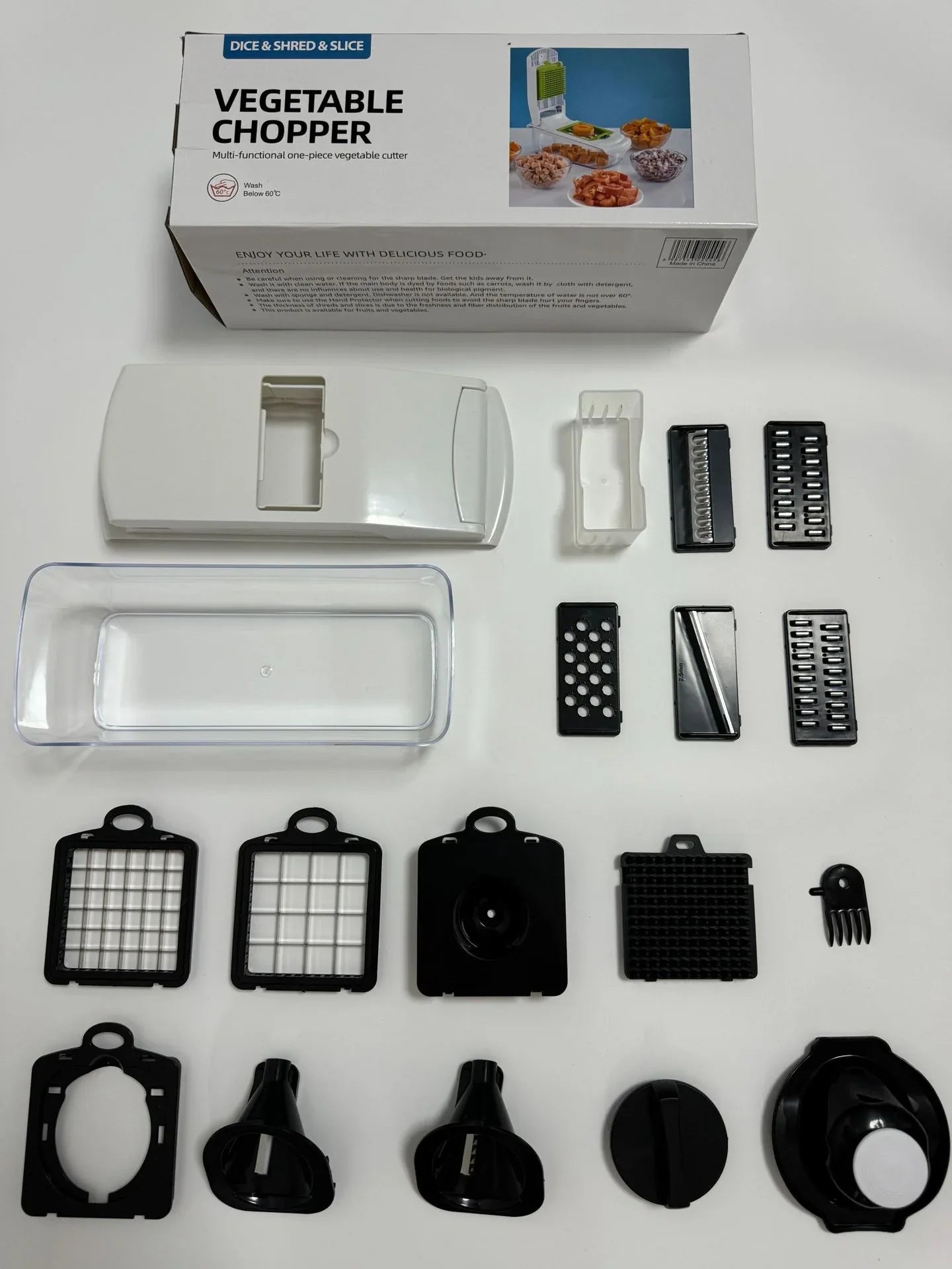 18-Piece Black-White Multi-Function Vegetable Chopper & Slicer Set - Rotary Grater with 5 Muti-Style Stainless Steel Blades for Home Kitchen - Mekamart Australia
