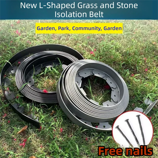 Black L-Shape PE Landscape Edging Roll Kit (10CM Height x 10M Long) - Anti-Root Lawn & Garden Divider with 30 Ground Stakes - Mekamart Australia