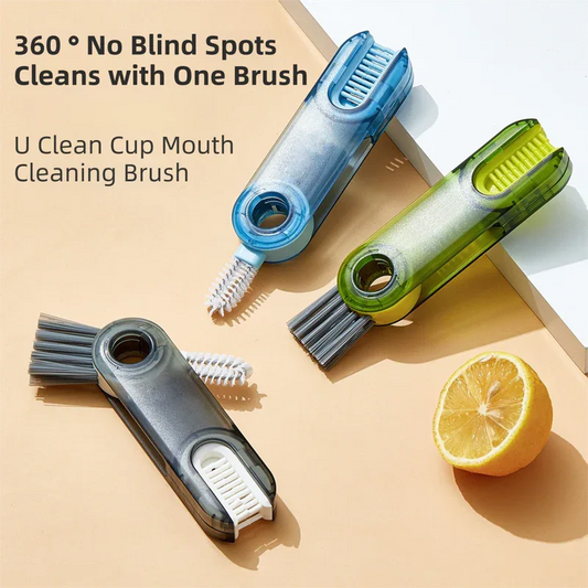 2-Packs 3-in-1 Blue Portable & Compact U-Shape Deeply-Cleaning Brush - Multi-Functional Gap Scrubber for Lids, Mugs, and Baby Bottles - Mekamart Australia