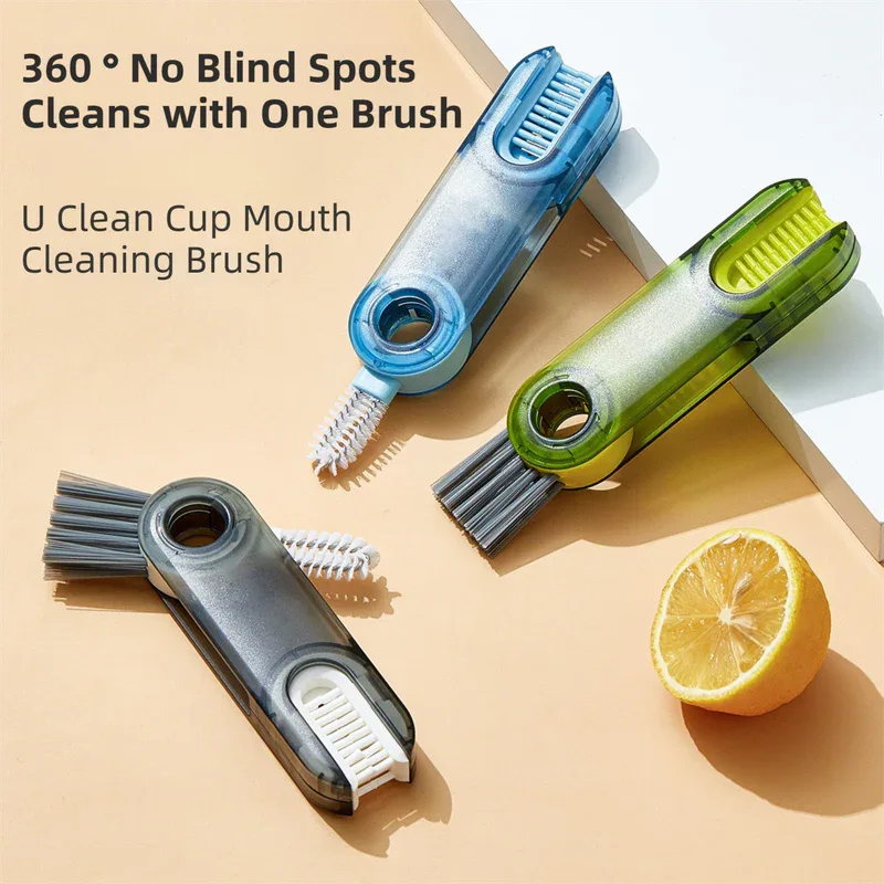 2-Packs 3-in-1 Grey Portable & Compact U-Shape Deeply-Cleaning Brush - Multi-Functional Gap Scrubber for Lids, Mugs, and Baby Bottles - Mekamart Australia
