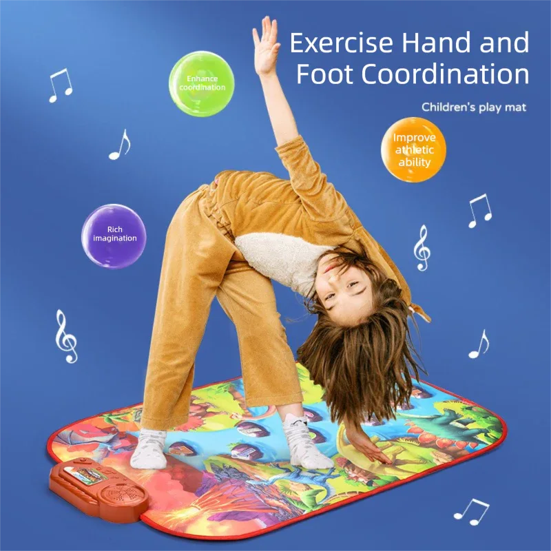 2-Pack Kids Multifunctional Electronic Dance Mat(52x86CM) - Dinosaur & Transport Theme Play Mat with Sound Recognition for Early Education and Physical Exercise - Mekamart Australia