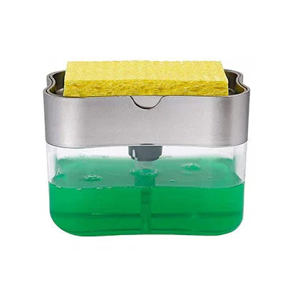 2-Pack Grey Kitchen Press-Type Dish Soap Dispenser & Sponge Caddy - 2-in-1 Automatic Liquid Pump for Dish Scrubbers & Scouring Pads - Mekamart Australia