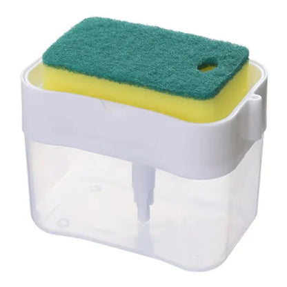 2-Pack White Kitchen Press-Type Dish Soap Dispenser & Sponge Caddy - 2-in-1 Automatic Liquid Pump for Dish Scrubbers & Scouring Pads - Mekamart Australia