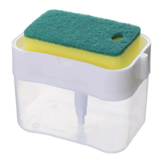 2-Pack White Kitchen Press-Type Dish Soap Dispenser & Sponge Caddy - 2-in-1 Automatic Liquid Pump for Dish Scrubbers & Scouring Pads - Mekamart Australia