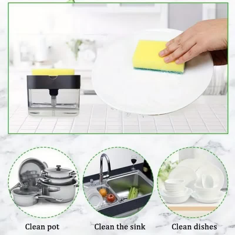 2-Pack White Kitchen Press-Type Dish Soap Dispenser & Sponge Caddy - 2-in-1 Automatic Liquid Pump for Dish Scrubbers & Scouring Pads - Mekamart Australia
