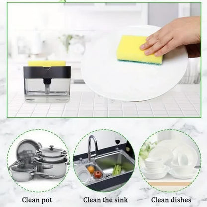 2-Pack White Kitchen Press-Type Dish Soap Dispenser & Sponge Caddy - 2-in-1 Automatic Liquid Pump for Dish Scrubbers & Scouring Pads - Mekamart Australia