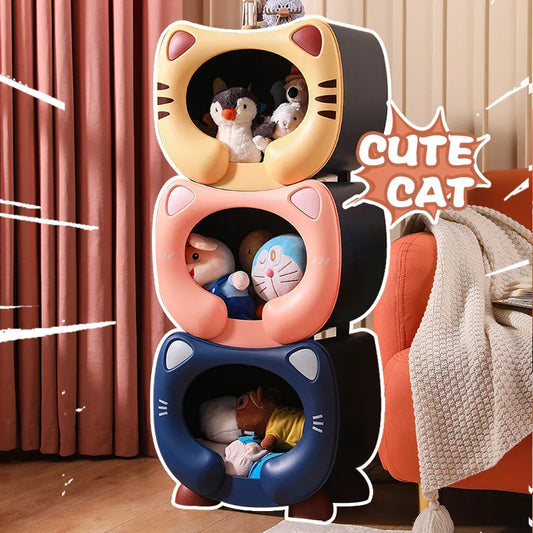 Yellow Cute Cat-Themed Stackable Storage Bin - Multi-purpose Pet Bed & Toy Organizer - Mekamart Australia