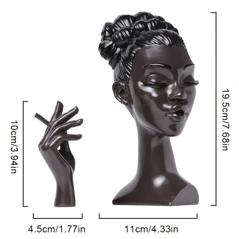 Black Elegant African Woman Head Incense Burner - Creative Desktop Sculpture & Resin Craft - Mekamart Australia