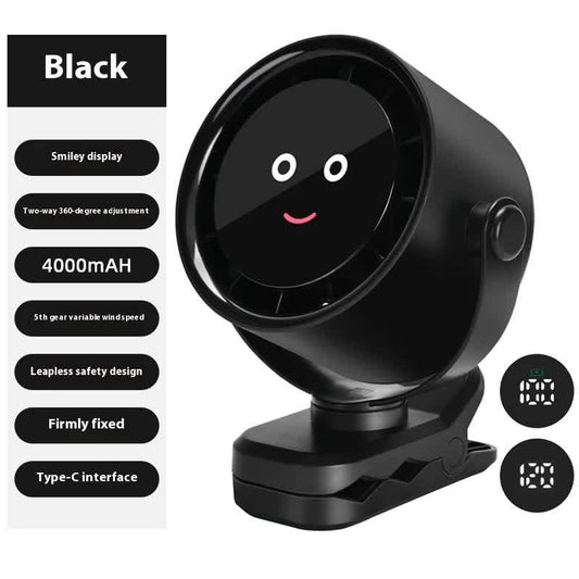 Black Portable Stroller Fan with LED Display - Bladeless Safety Clip-On Fan for Baby & Desk (4000mAh, 360 degree Rotation) - Mekamart Australia