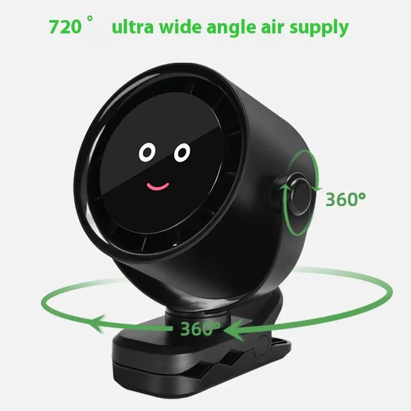 Black Portable Stroller Fan with LED Display - Bladeless Safety Clip-On Fan for Baby & Desk (4000mAh, 360 degree Rotation) - Mekamart Australia
