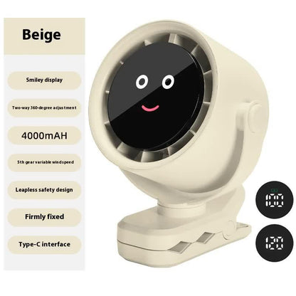 White Portable Stroller Fan with LED Display - Bladeless Safety Clip-On Fan for Baby & Desk (4000mAh, 360 degree Rotation) - Mekamart Australia