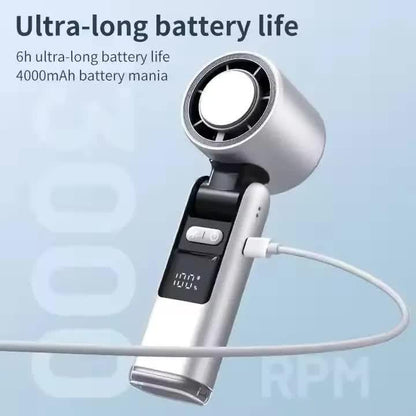 Grey New 100-Speed Portable Handheld Fan - Rechargeable Folding Turbo Mini USB Fan with Superconducting Cooling - Mekamart Australia