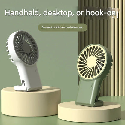 2-PCS White New Portable Handheld Air Cooler Fan - Foldable Desktop USB Rechargeable Mini Fan with Climbing Buckle - Mekamart Australia