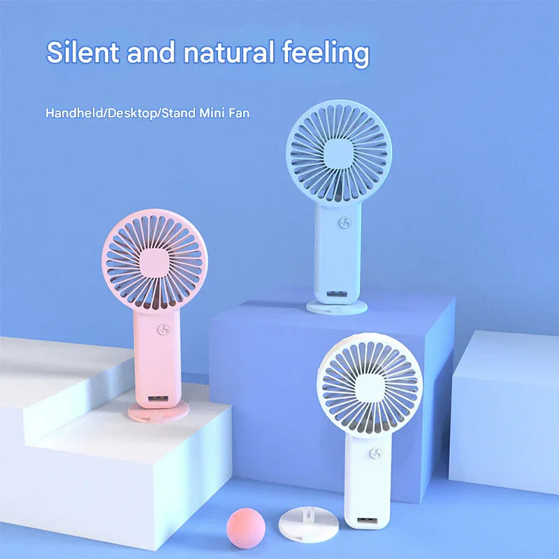 2-PCS Blue Portable USB Rechargeable Mini Handheld Fan with Desktop Base & Phone Stand - 3-Speed Quiet Operation - Mekamart Australia