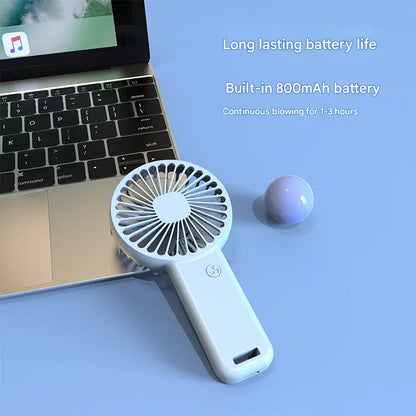 2-PCS Blue Portable USB Rechargeable Mini Handheld Fan with Desktop Base & Phone Stand - 3-Speed Quiet Operation - Mekamart Australia