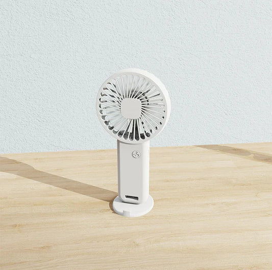 2-PCS White Portable USB Rechargeable Mini Handheld Fan with Desktop Base & Phone Stand - 3-Speed Quiet Operation - Mekamart Australia