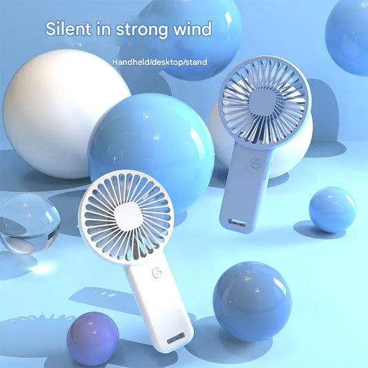 2-PCS White Portable USB Rechargeable Mini Handheld Fan with Desktop Base & Phone Stand - 3-Speed Quiet Operation - Mekamart Australia