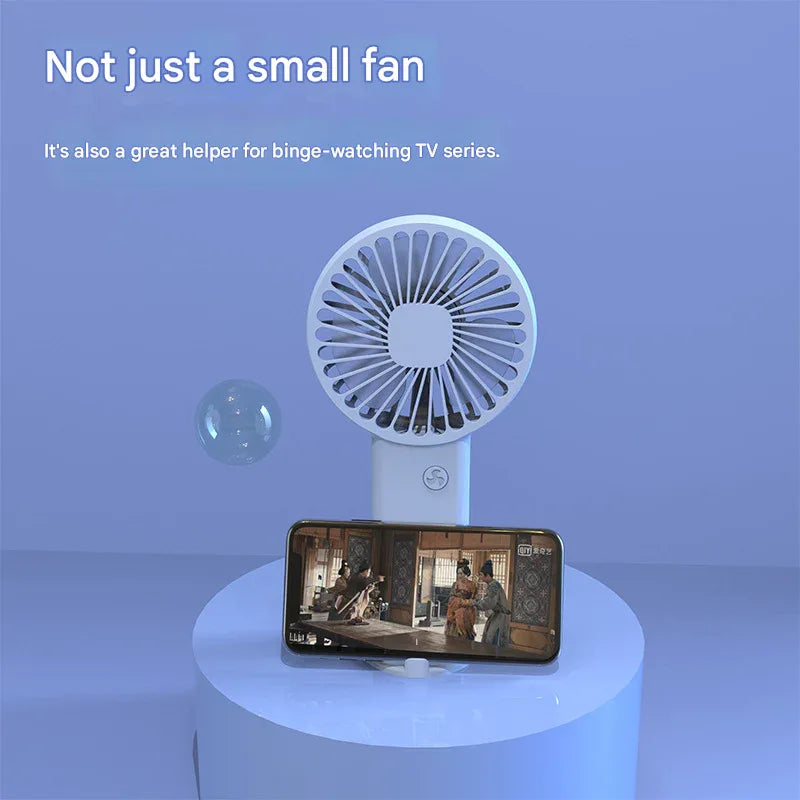 2-PCS White Portable USB Rechargeable Mini Handheld Fan with Desktop Base & Phone Stand - 3-Speed Quiet Operation - Mekamart Australia