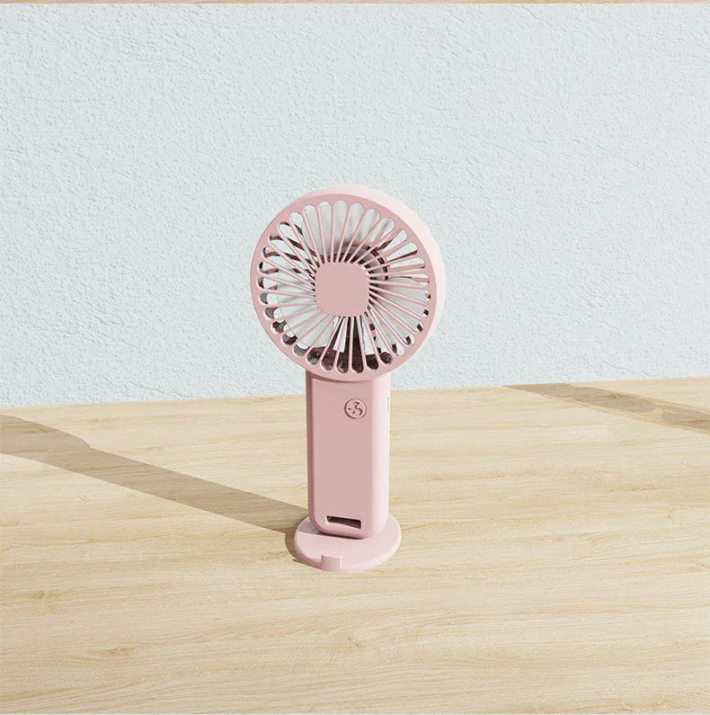 2-PCS Pink Portable USB Rechargeable Mini Handheld Fan with Desktop Base & Phone Stand - 3-Speed Quiet Operation - Mekamart Australia