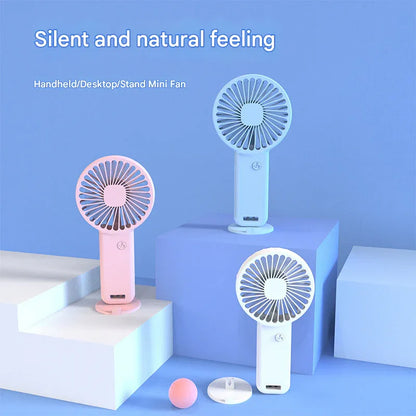 2-PCS Pink Portable USB Rechargeable Mini Handheld Fan with Desktop Base & Phone Stand - 3-Speed Quiet Operation - Mekamart Australia