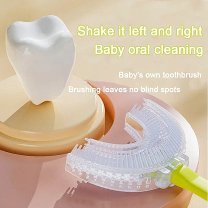 Pink tiger U-Shaped Kids Toothbrush - Food Grade Silicone Manual Toothbrush for 2-12 Year Olds - 360 degree Full Mouth Cleaning Baby Oral Care - Comes with Wall Mount Holder - Mekamart Australia