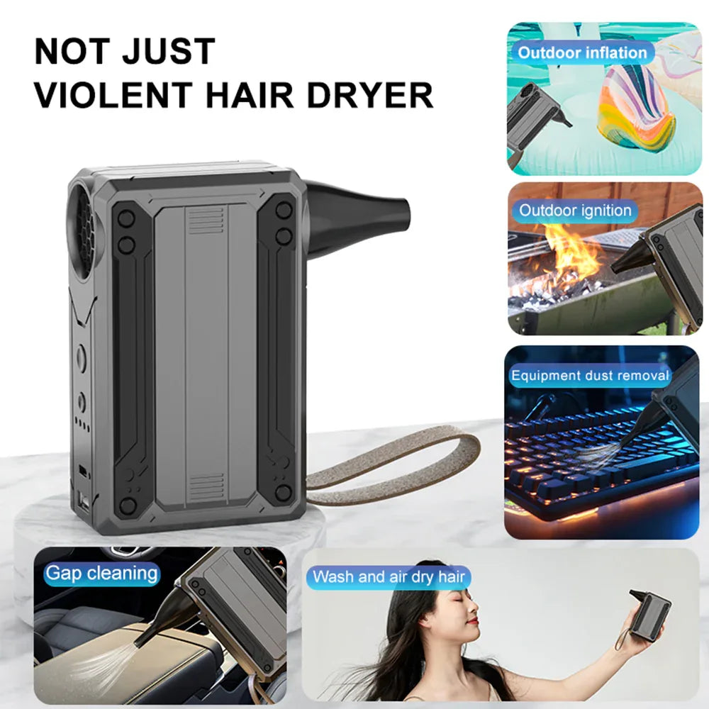 Black Multifunctional Turbo Fan - Portable High-Speed Dust Blower with LED Light & Emergency Power Bank for Outdoor & Home Use - Mekamart Australia