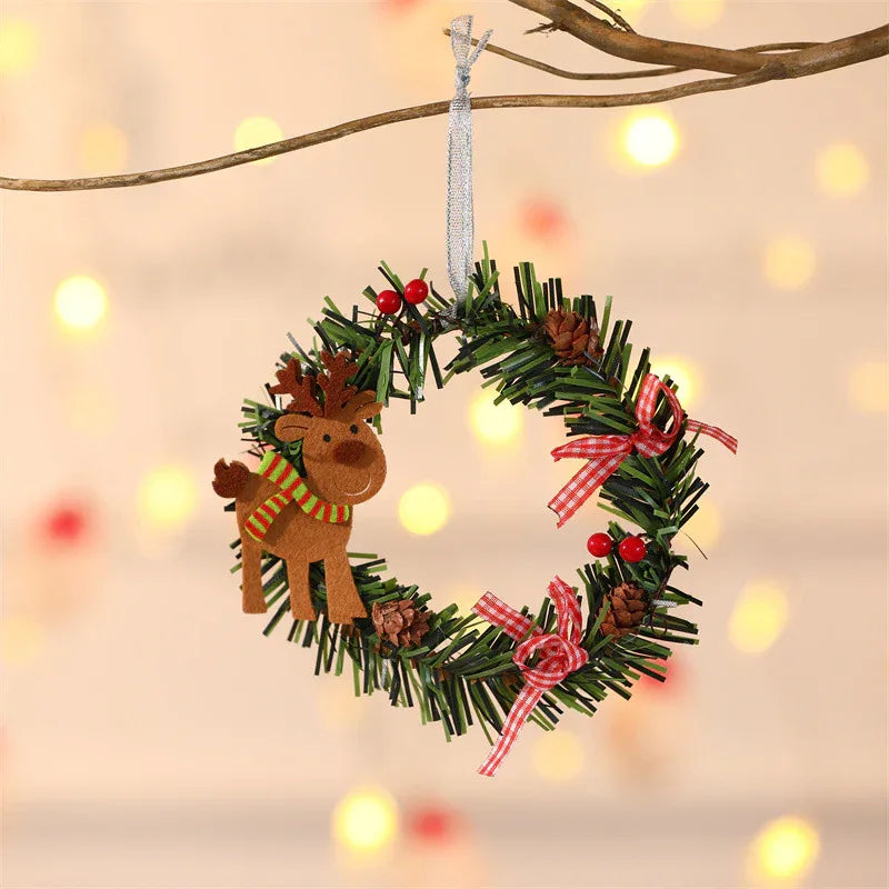 Elk Mini Christmas Wreath Ornaments (11cm) - Festive Santa, Snowman & Reindeer Decor for Doors & Windows - Mekamart Australia