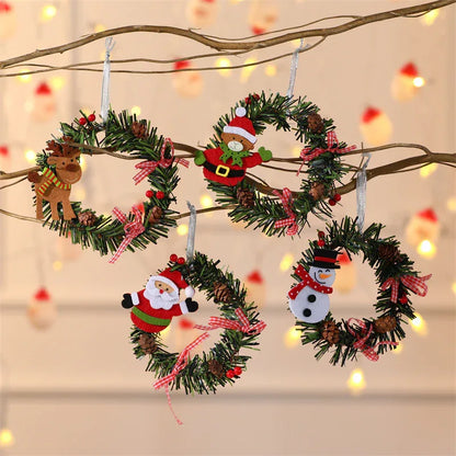 Elk Mini Christmas Wreath Ornaments (11cm) - Festive Santa, Snowman & Reindeer Decor for Doors & Windows - Mekamart Australia