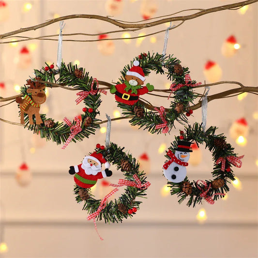 Elk Mini Christmas Wreath Ornaments (11cm) - Festive Santa, Snowman & Reindeer Decor for Doors & Windows - Mekamart Australia