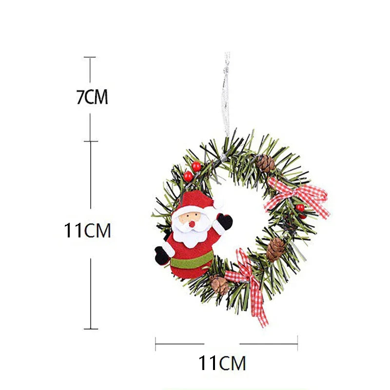 Elk Mini Christmas Wreath Ornaments (11cm) - Festive Santa, Snowman & Reindeer Decor for Doors & Windows - Mekamart Australia