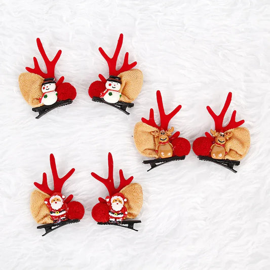 The old man, the snowman, the deer Festive Christmas Hair Clips for Girls & Women - Fabric & Metal Design - Mekamart Australia