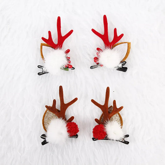 Flower stamens, hairballs and mink fur Festive Christmas Hair Clips for Girls & Women - Fabric & Metal Design - Mekamart Australia