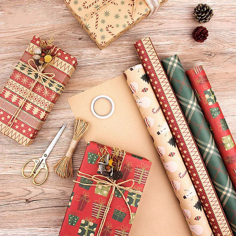 Christmas Gift Wrapping Paper 6-Pack - Vintage Kraft Style for Holiday Presents, 70x100cm - Mekamart Australia