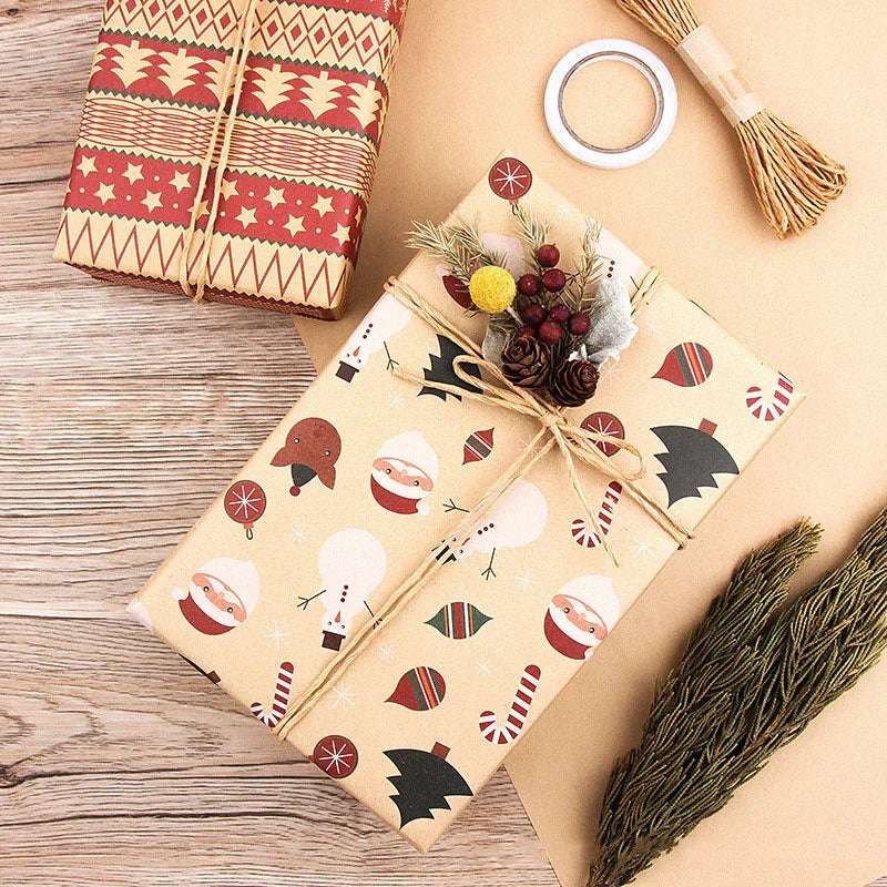 Christmas Gift Wrapping Paper 6-Pack - Vintage Kraft Style for Holiday Presents, 70x100cm - Mekamart Australia