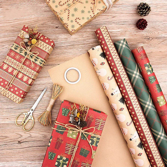 Christmas Gift Wrapping Paper 6-Pack - Vintage Kraft Style for Holiday Presents, 70x50cm - Mekamart Australia