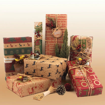 Christmas Gift Wrapping Paper 6-Pack - Vintage Kraft Style for Holiday Presents, 70x50cm - Mekamart Australia