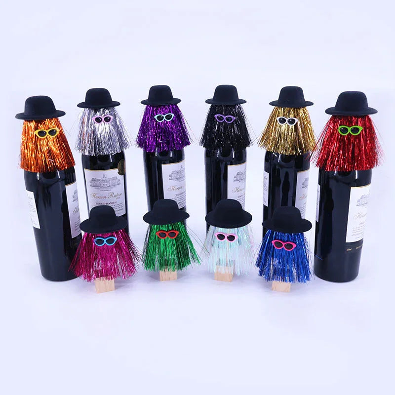 5-PCS Silver Halloween Party Wine Bottle Hats - Spooky Creative Bottle Decorations, Approx. 8x12cm - Mekamart Australia