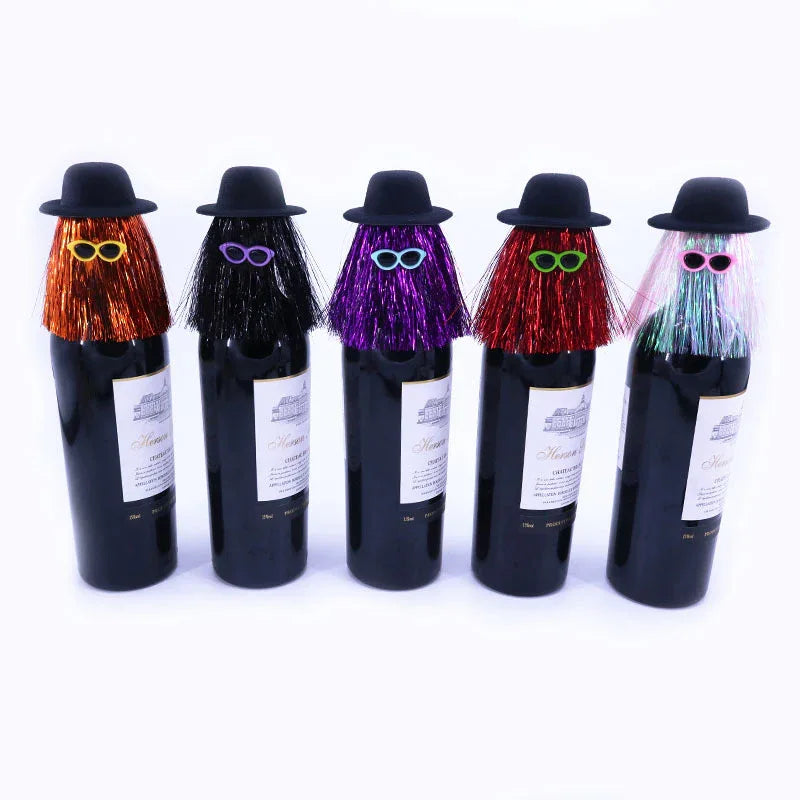 5-PCS Gold Halloween Party Wine Bottle Hats - Spooky Creative Bottle Decorations, Approx. 8x12cm - Mekamart Australia