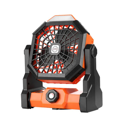 Black and orange Portable Outdoor Camping Fan with LED Light - Rechargeable USB Tent Fan for Australia - Mekamart Australia