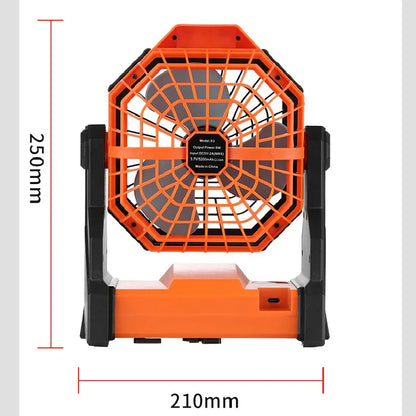 Black and orange Portable Outdoor Camping Fan with LED Light - Rechargeable USB Tent Fan for Australia - Mekamart Australia