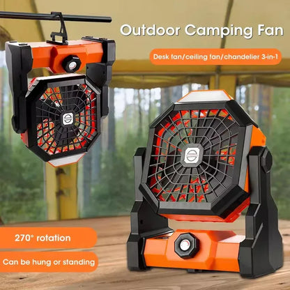 Black Portable Outdoor Camping Fan with LED Light - Rechargeable USB Tent Fan for Australia - Mekamart Australia