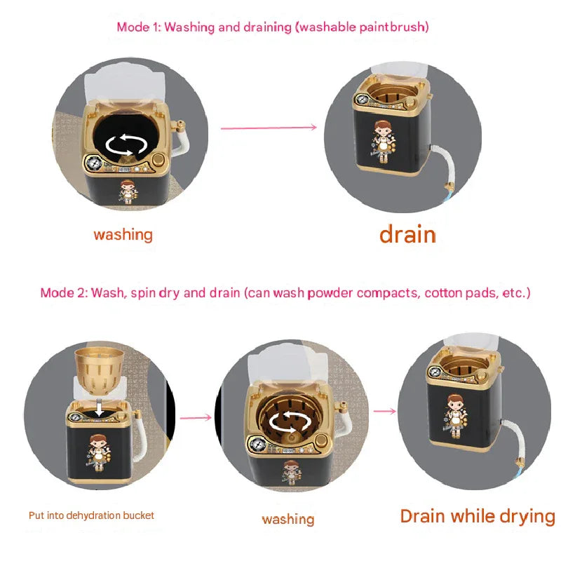 Pink Kids Mini Electric Toy Washing Machine with Spin Dryer Basket - Pretend Play Appliance - Mekamart Australia