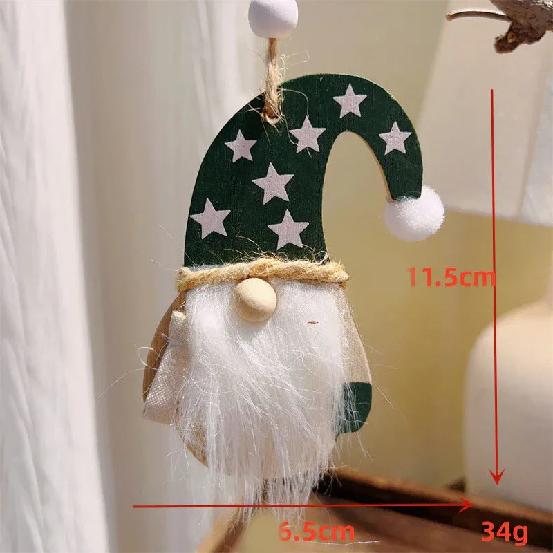 3-PCS Old Man with Green Stars Christmas Ornaments Hanging Pendants Nordic Style Gnomes and Reindeer with Faux Fur and Beads for Xmas Tree Home Party Decoration - Mekamart Australia
