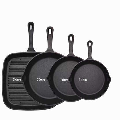Four-piece set Heavy Duty Cast Iron Skillet & Grill Pan Thickened Vintage Style Cookware for Steak Breakfast & Camping - Mekamart Australia