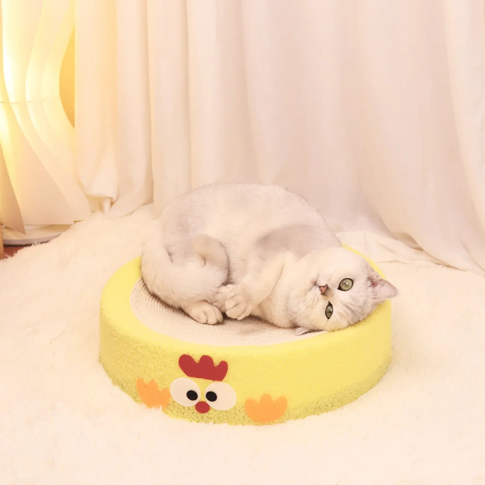 Round braised chicken in yellow sauce Large Cat Scratcher Bed 2 in 1 Sisal Scratching Pad & Plush Lounge Nest Durable Claw Grinder Mat for Indoor Cats - Mekamart Australia
