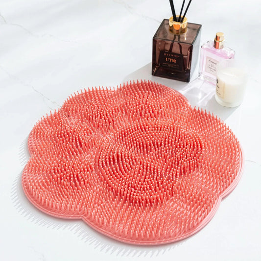 2-PCS Pink cat PAWS Non-Slip TPE Shower Mat with Foot Scrubber and Suction Cups Large Massage Bath Mat for Bathroom 30cm x 30cm - Mekamart Australia