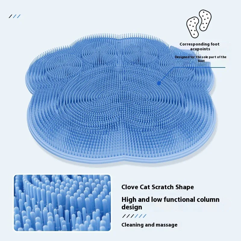2-PCS Pink cat PAWS Non-Slip TPE Shower Mat with Foot Scrubber and Suction Cups Large Massage Bath Mat for Bathroom 30cm x 30cm - Mekamart Australia