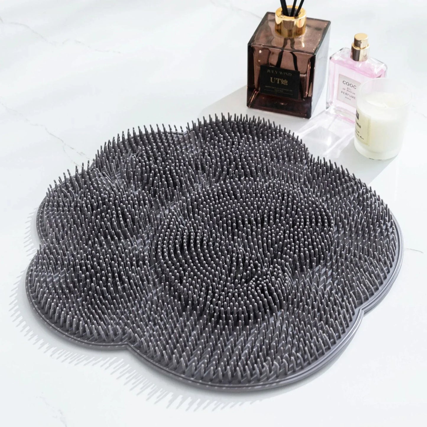2-PCS Grey cat PAWS Non-Slip TPE Shower Mat with Foot Scrubber and Suction Cups Large Massage Bath Mat for Bathroom 30cm x 30cm - Mekamart Australia